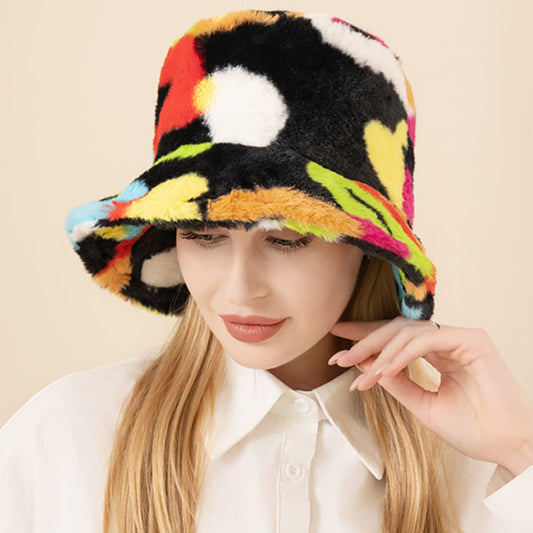 HATEGORY Faux Fur Colorful Bucket Hat