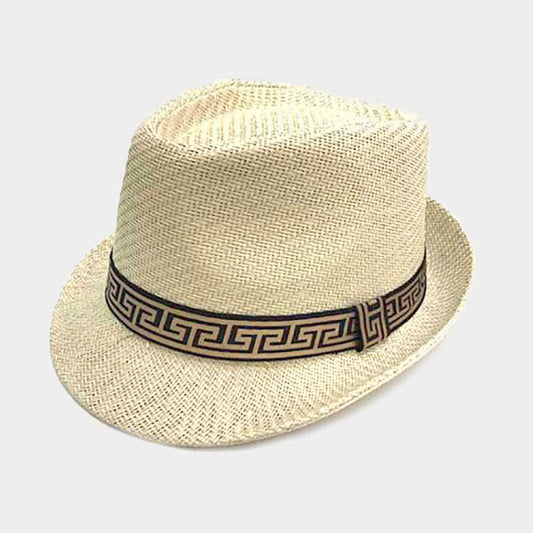 HATEGORY Greek Pattern Ribbon Detail Fedora