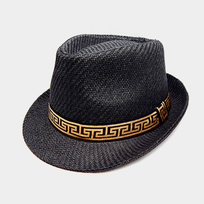 HATEGORY Greek Pattern Ribbon Detail Fedora