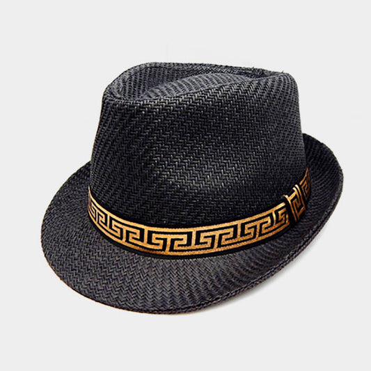 HATEGORY Greek Pattern Ribbon Detail Fedora