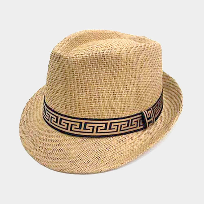 HATEGORY Greek Pattern Ribbon Detail Fedora