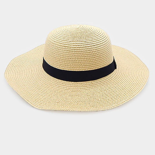 HATEGORY Black Ribbon Trim Paper Floppy Sun Hat