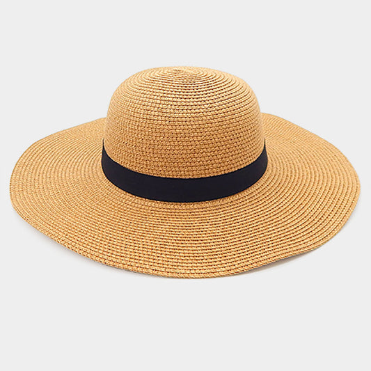 HATEGORY Black Ribbon Trim Paper Floppy Sun Hat