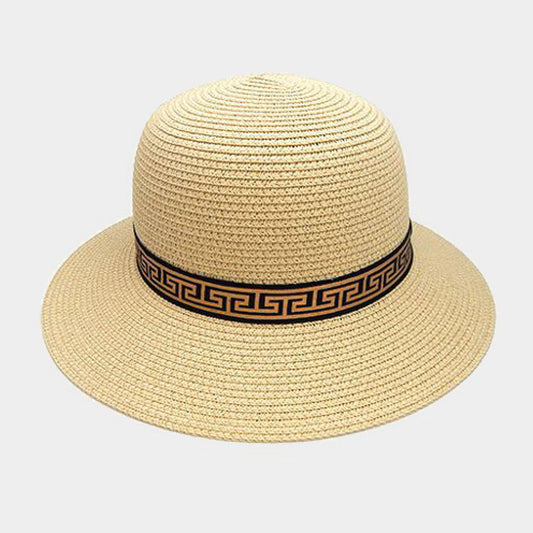 HATEGORY Greek Pattern Trim Paper Floppy Sun Hat