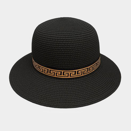 HATEGORY Greek Pattern Trim Paper Floppy Sun Hat