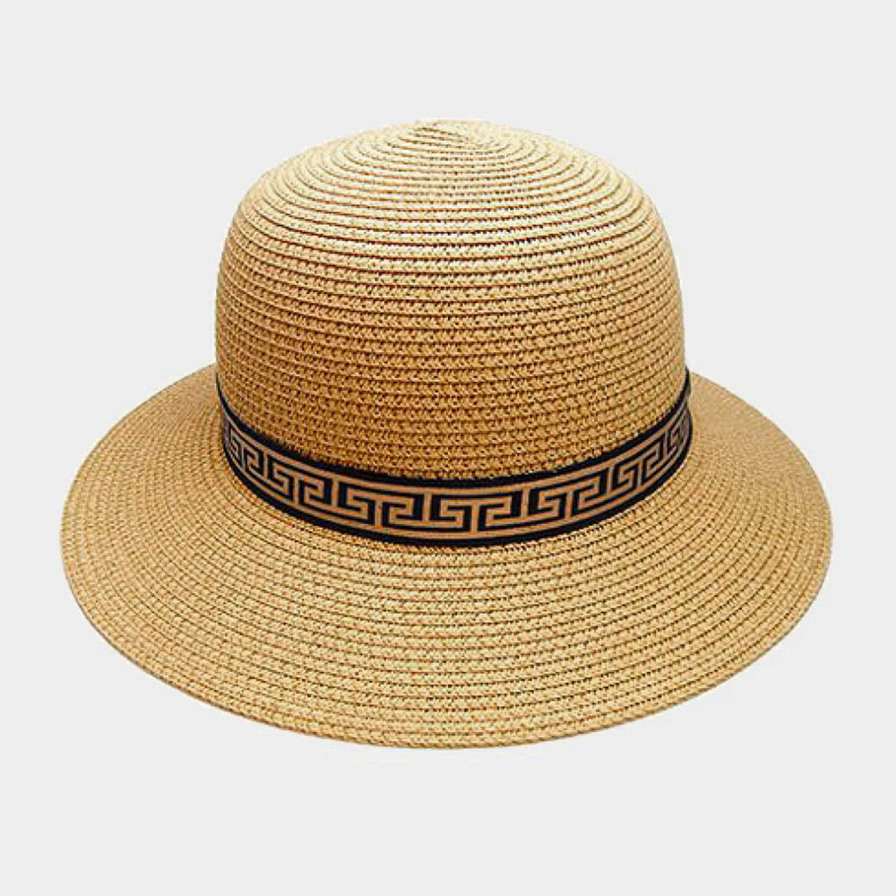 HATEGORY Greek Pattern Trim Paper Floppy Sun Hat