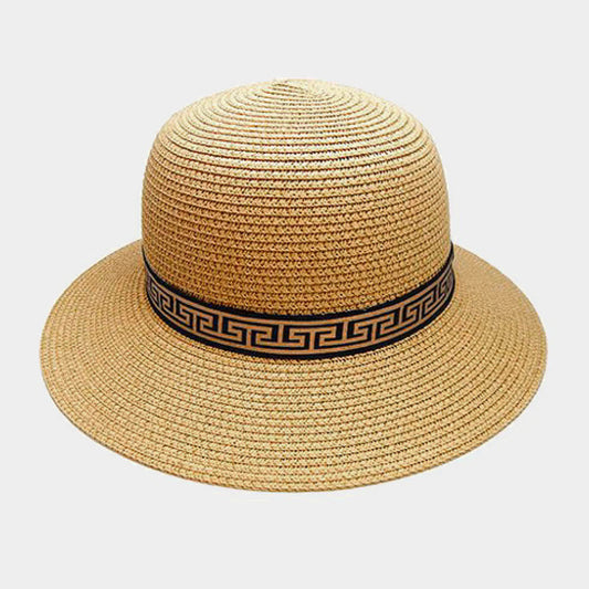 HATEGORY Greek Pattern Trim Paper Floppy Sun Hat