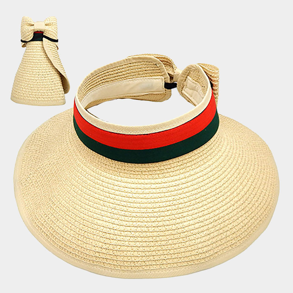 HATEGORY Color Block Ribbon Trim Paper Visor Hat