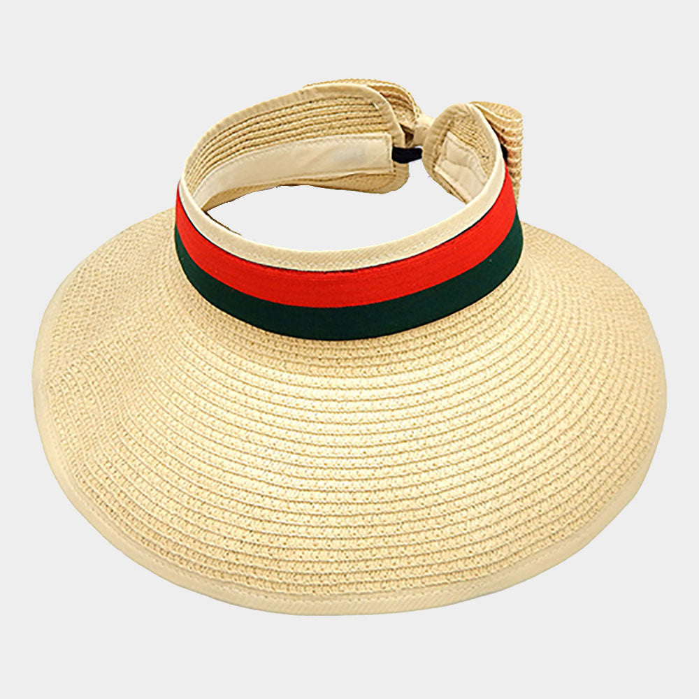 HATEGORY Color Block Ribbon Trim Paper Visor Hat