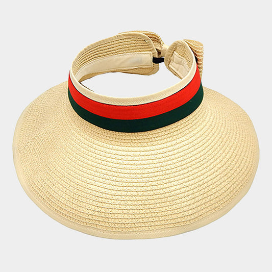 HATEGORY Color Block Ribbon Trim Paper Visor Hat