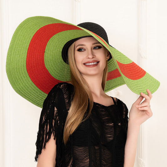 HATEGORY Wide Brim Color Block Floppy Sun Hat