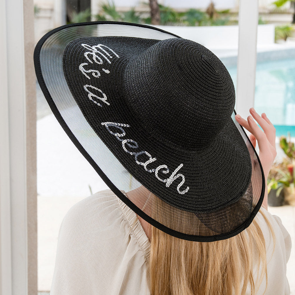 HATEGORY Life is a beach Message Mesh Brim Straw Sun Hat