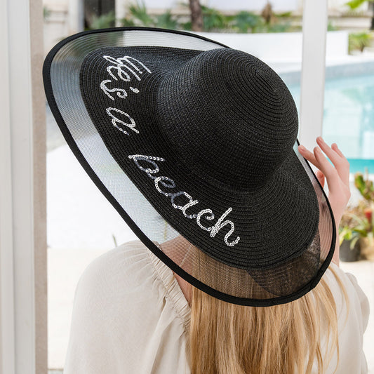 HATEGORY Life is a beach Message Mesh Brim Straw Sun Hat