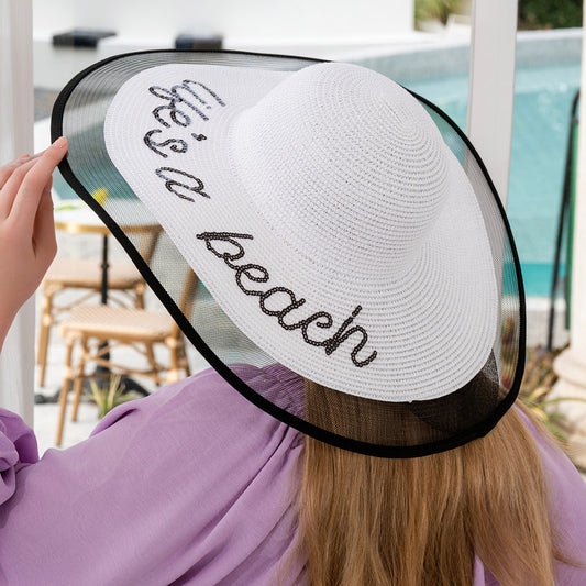HATEGORY Life is a beach Message Mesh Brim Straw Sun Hat