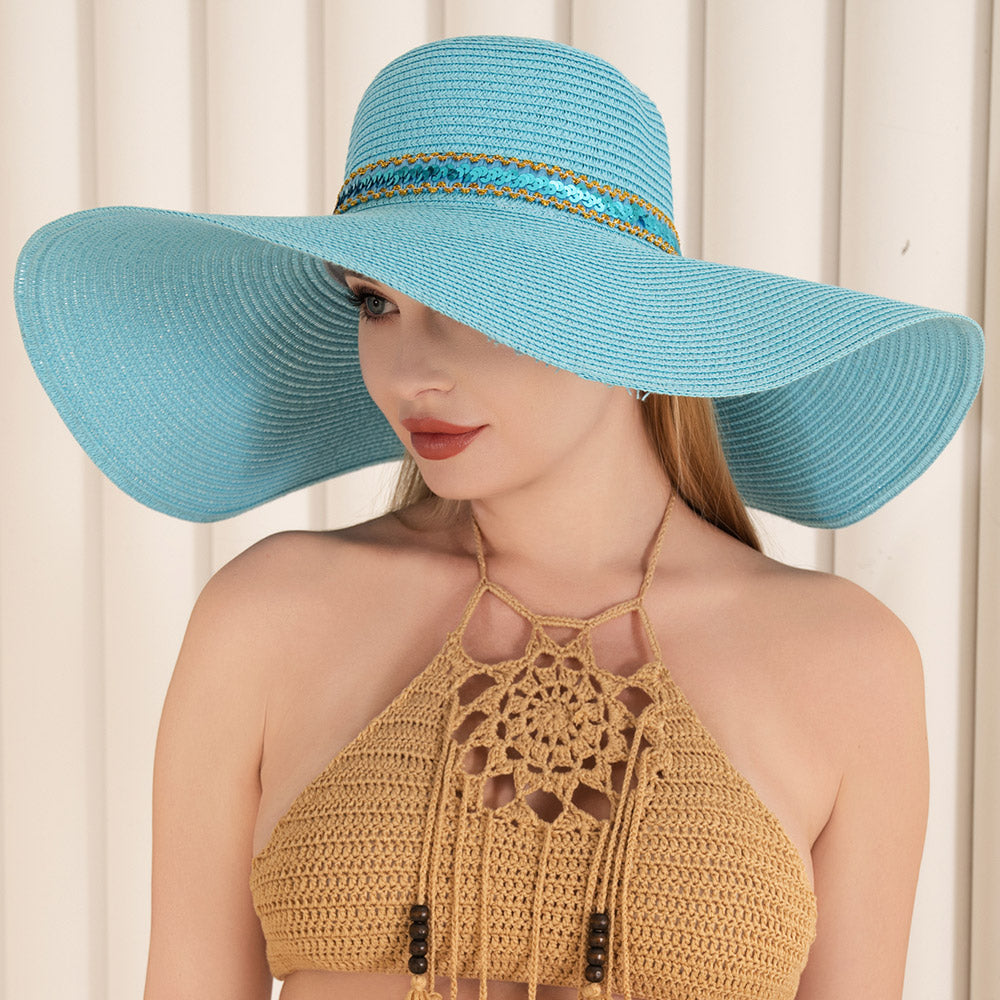 HATEGORY Sequin Band Pointed Straw Sun Hat