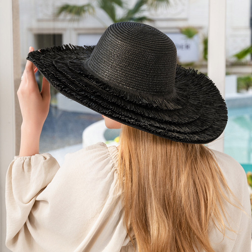 HATEGORY Raffia Tassel Pointed Sun Hat