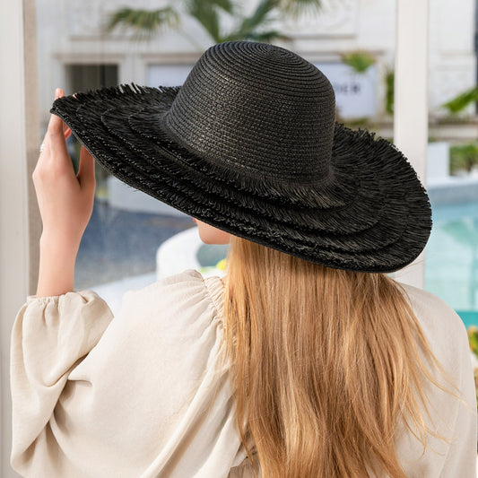 HATEGORY Raffia Tassel Pointed Sun Hat