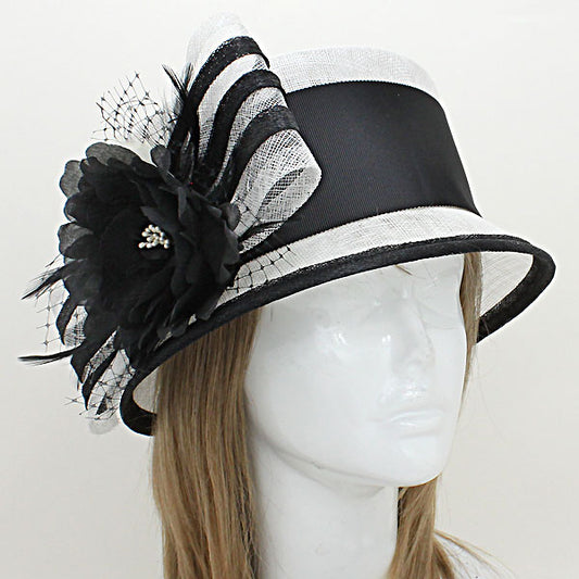 HATEGORY Flower Bow Sinamay Straw Hat