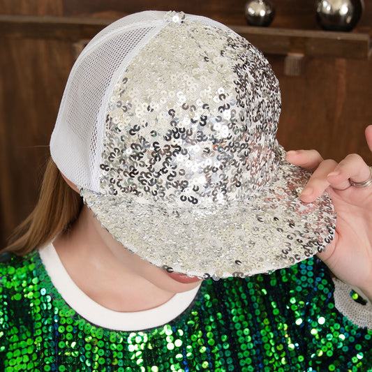 HATEGORY Bling Sequin Mesh Back Baseball Cap