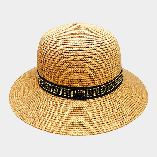 HATEGORY Greek Pattern Band Straw Sun Hat