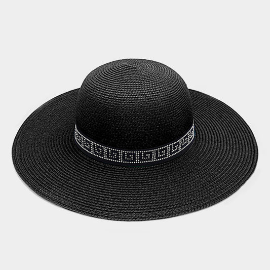 HATEGORY Greek Pattern Band Straw Sun Hat