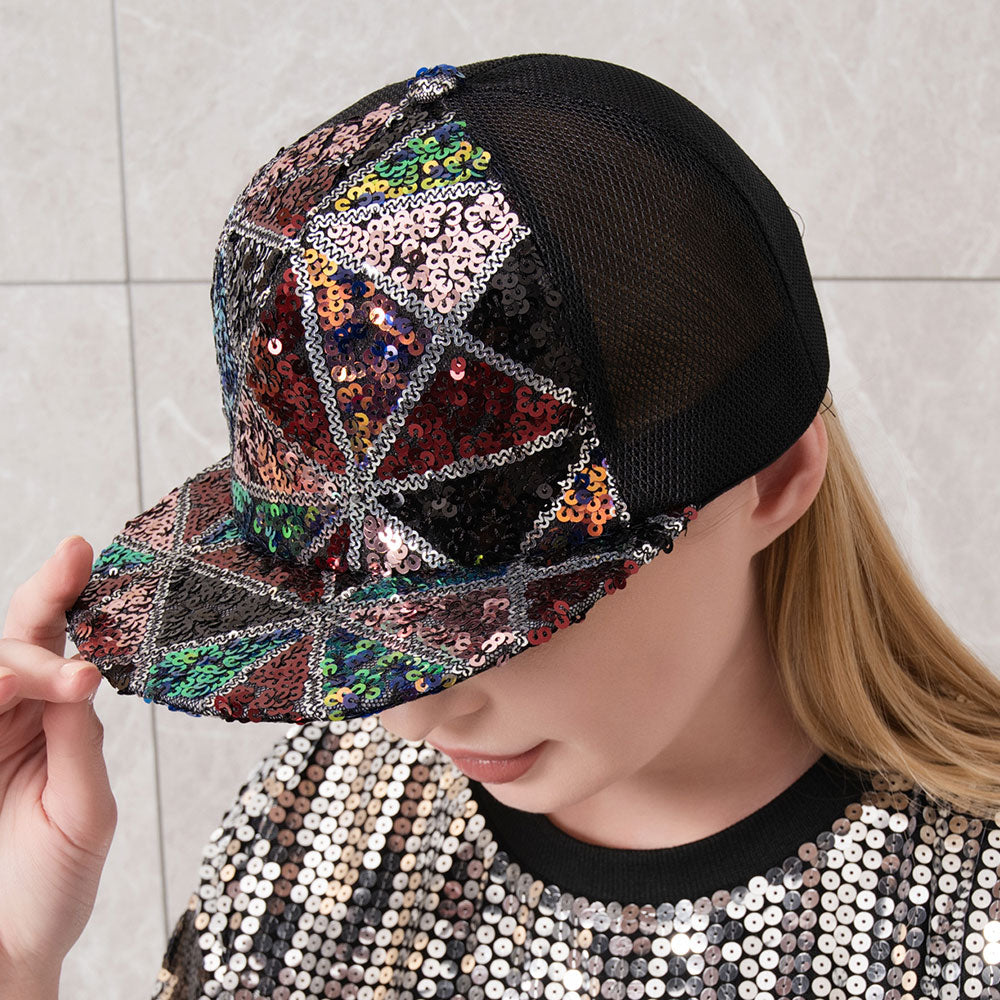 HATEGORY Bling Triangle Sequin Mesh Back Baseball Cap