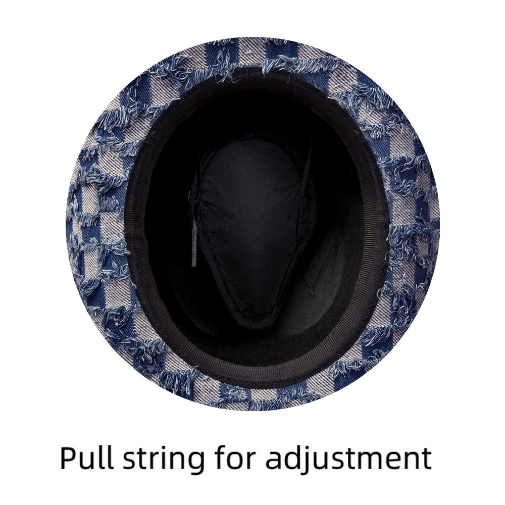 HATEGORY Fringe Denim Checkered Cowboy Western Hat