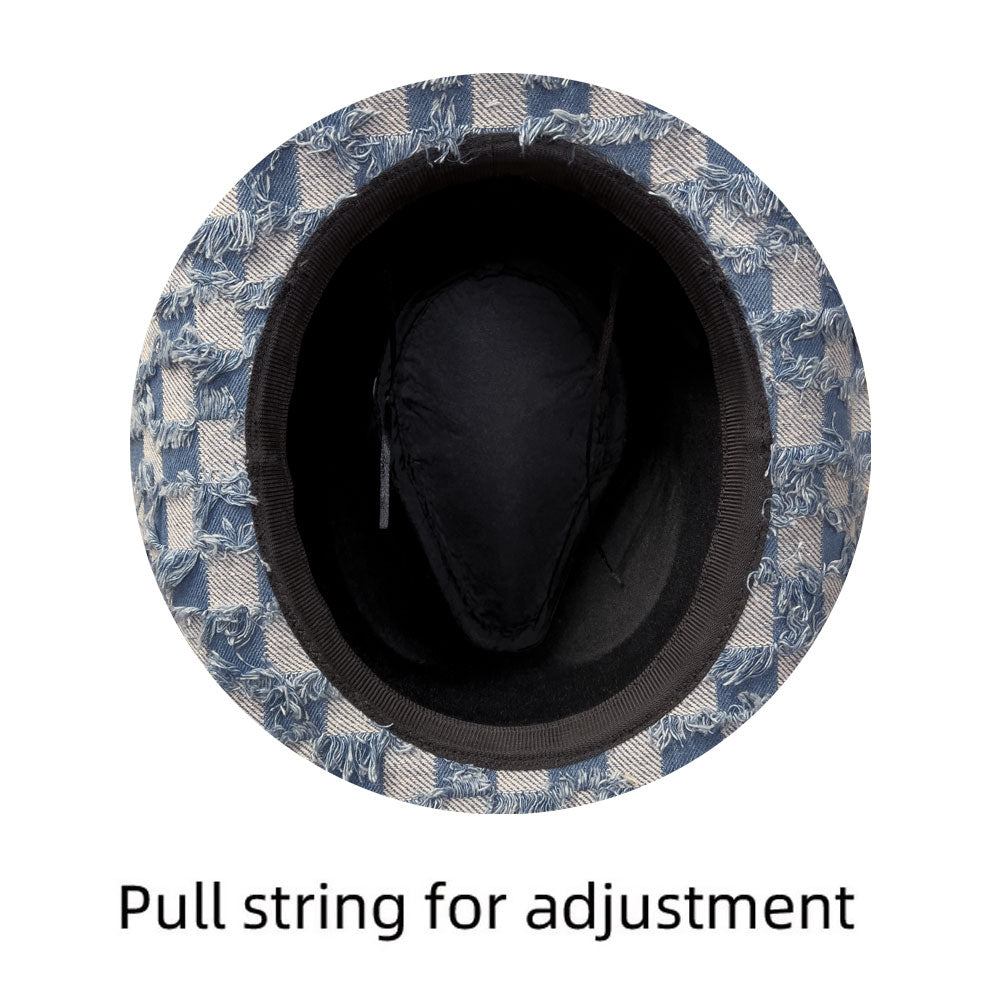 HATEGORY Fringe Denim Checkered Cowboy Western Hat
