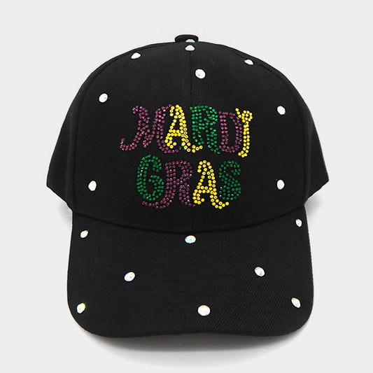 HATEGORY Bling Studded MARDI GRAS Message Accented Baseball Cap