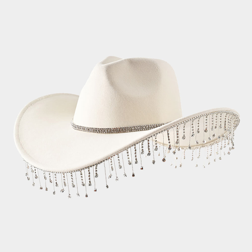 HATEGORY Rhinestone Embellished Band Pointed Rhinestone Stone Paved Fringe Around Cowboy Western Hat