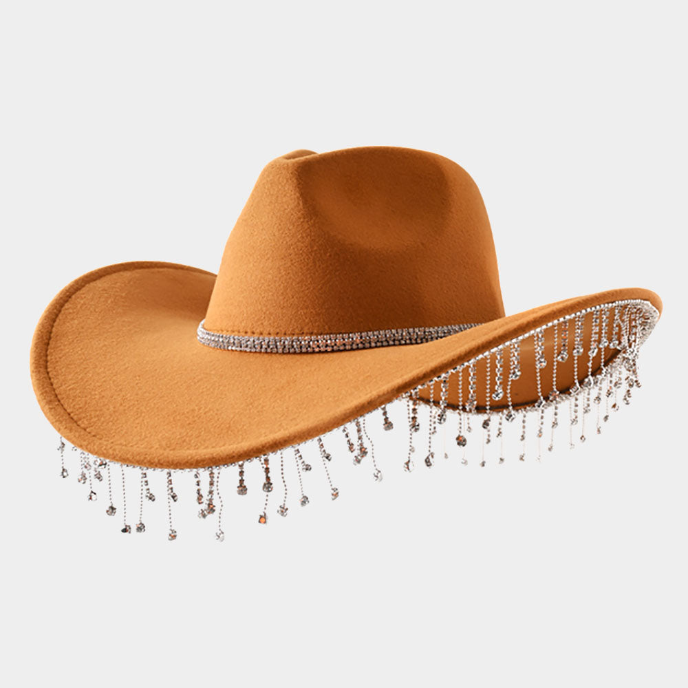 HATEGORY Rhinestone Embellished Band Pointed Rhinestone Stone Paved Fringe Around Cowboy Western Hat