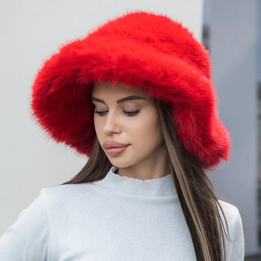 HATEGORY Winter Fluffy Faux Fur Bucket Hat