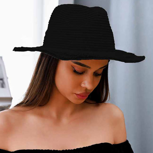 HATEGORY Frayed Brim Woven Fedora Sun Hat