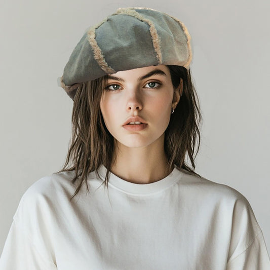 HATEGORY Denim Fringe Beret Hat
