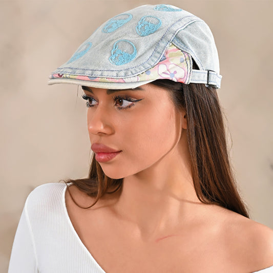 HATEGORY Skull Flower Printed Newsboy Hat