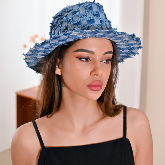 HATEGORY Distressed Patchwork Denim Fedora Hat