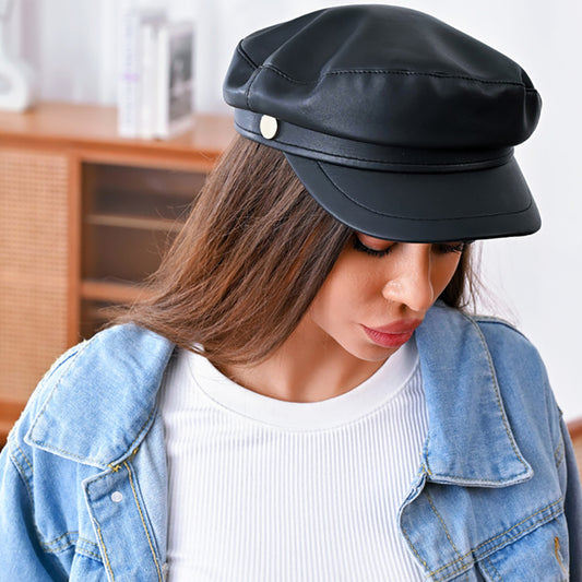 HATEGORY Faux Leather Vintage Newsboy Hat