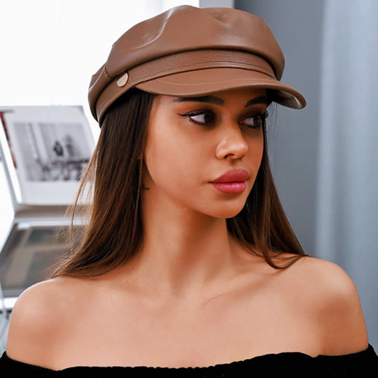 HATEGORY Faux Leather Vintage Newsboy Hat