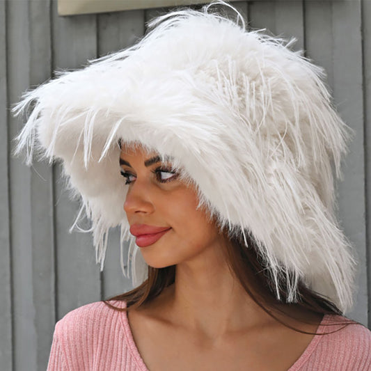 HATEGORY Fuzzy Fluffy Faux Fur Winter Bucket Hat