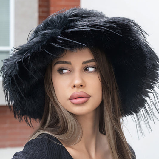 HATEGORY Fuzzy Fluffy Faux Fur Winter Bucket Hat