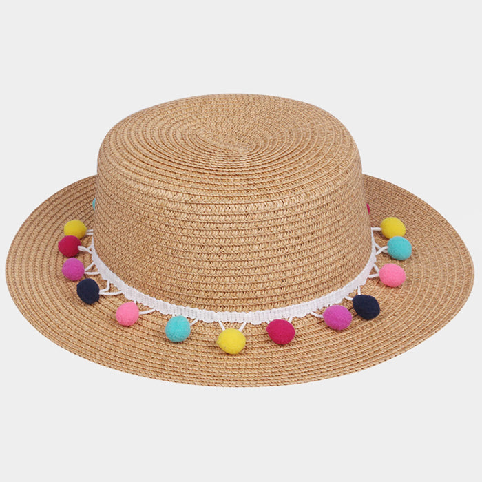 HATEGORY Rainbow pom pom short brim sun hat
