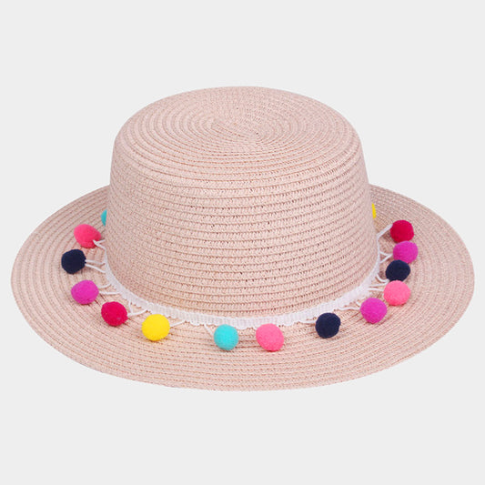 HATEGORY Rainbow pom pom short brim sun hat