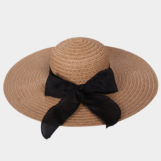 HATEGORY Ribbon Bow Floppy Straw Sun Hat