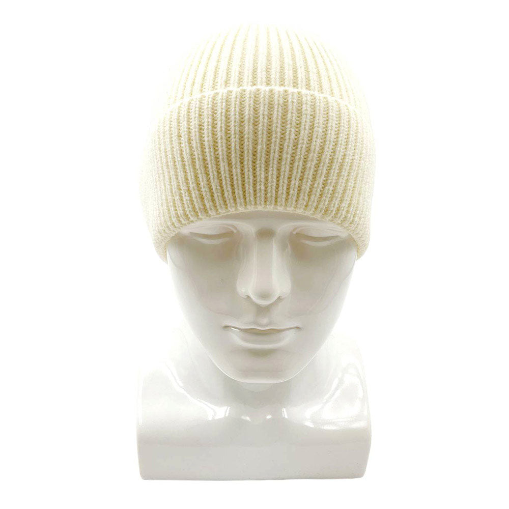 HATEGORY Solid Rib Knit Cuff Beanie Hat