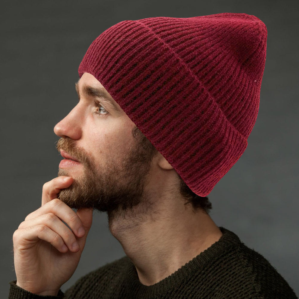HATEGORY Solid Rib Knit Cuff Beanie Hat