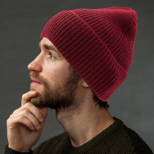 HATEGORY Solid Rib Knit Cuff Beanie Hat