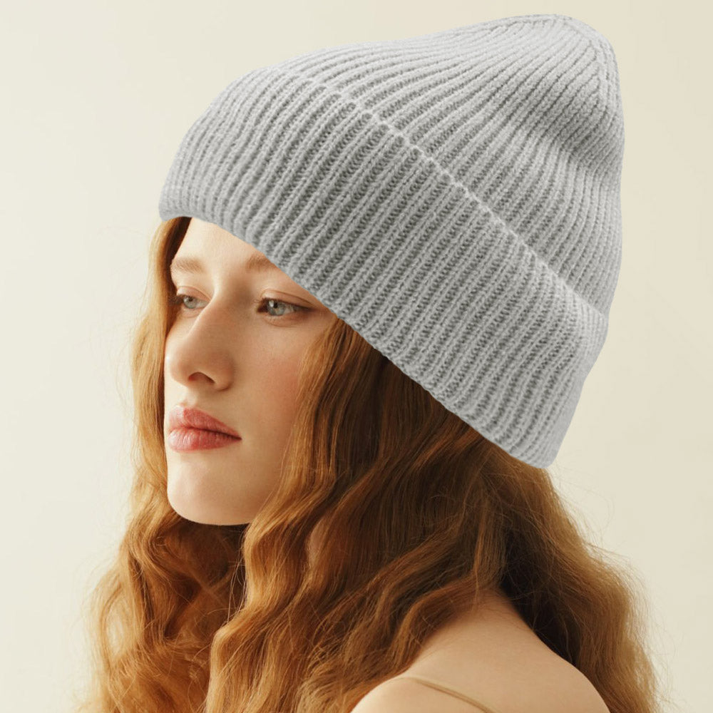HATEGORY Solid Rib Knit Cuff Beanie Hat