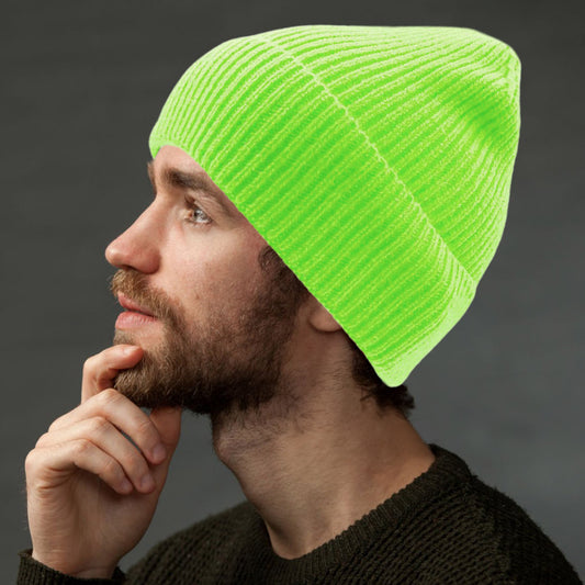 HATEGORY Solid Rib Knit Cuff Beanie Hat