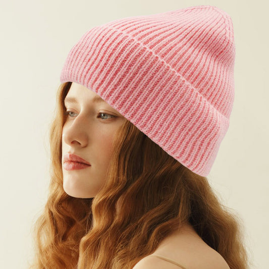 HATEGORY Solid Rib Knit Cuff Beanie Hat