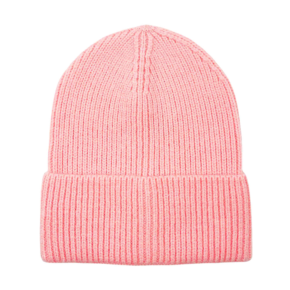 HATEGORY Solid Rib Knit Cuff Beanie Hat